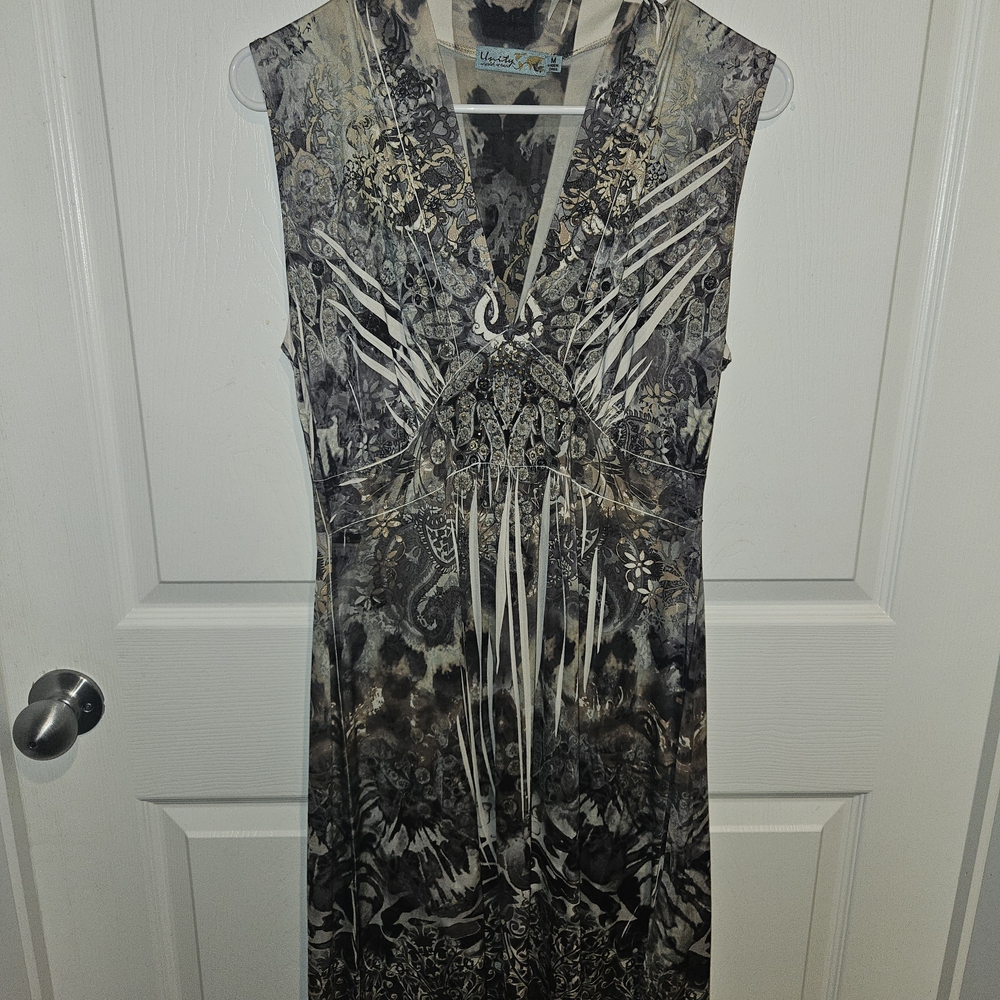 Unity World Wear Gray and Black Maxi Dress